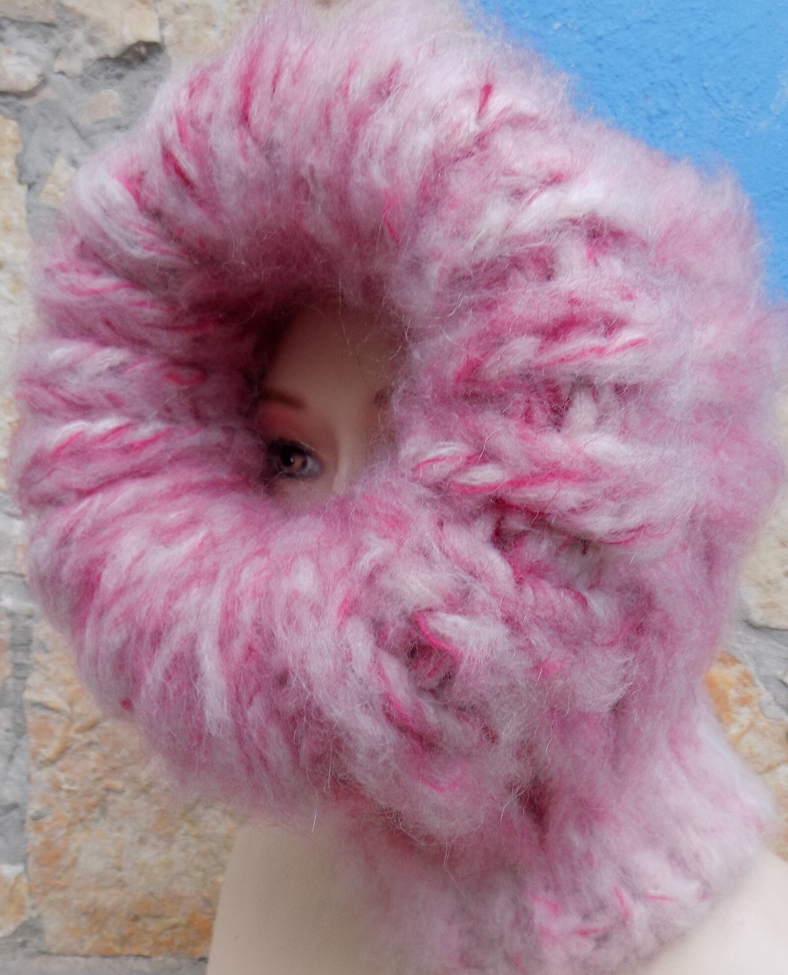 BALACLAVA beanie wool mohair STURMHAUBE pink pink chunky Etsy
