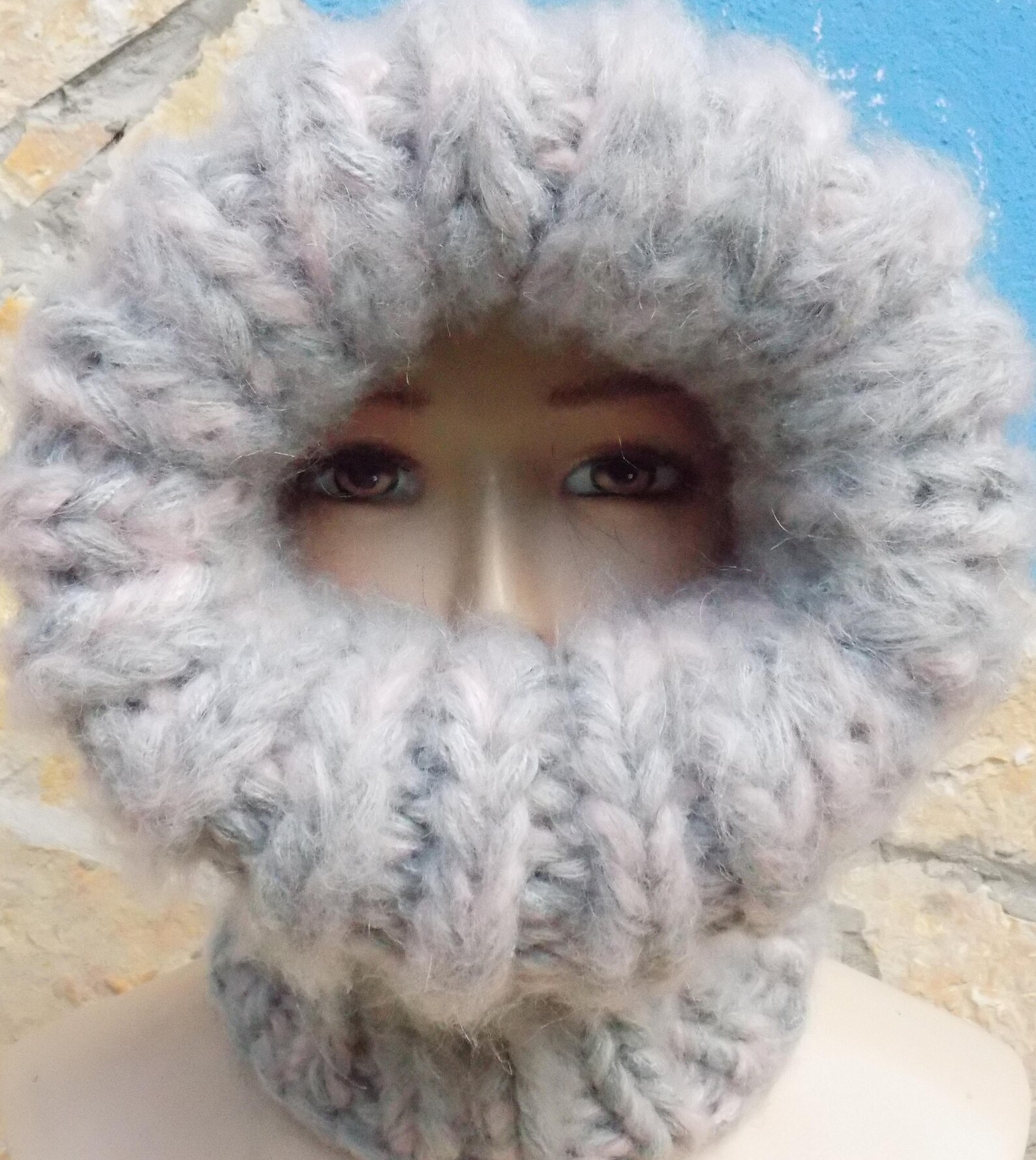 BALACLAVA Beanie Wool Mohair STURMHAUBE Grey Pink Chunky Soft Etsy