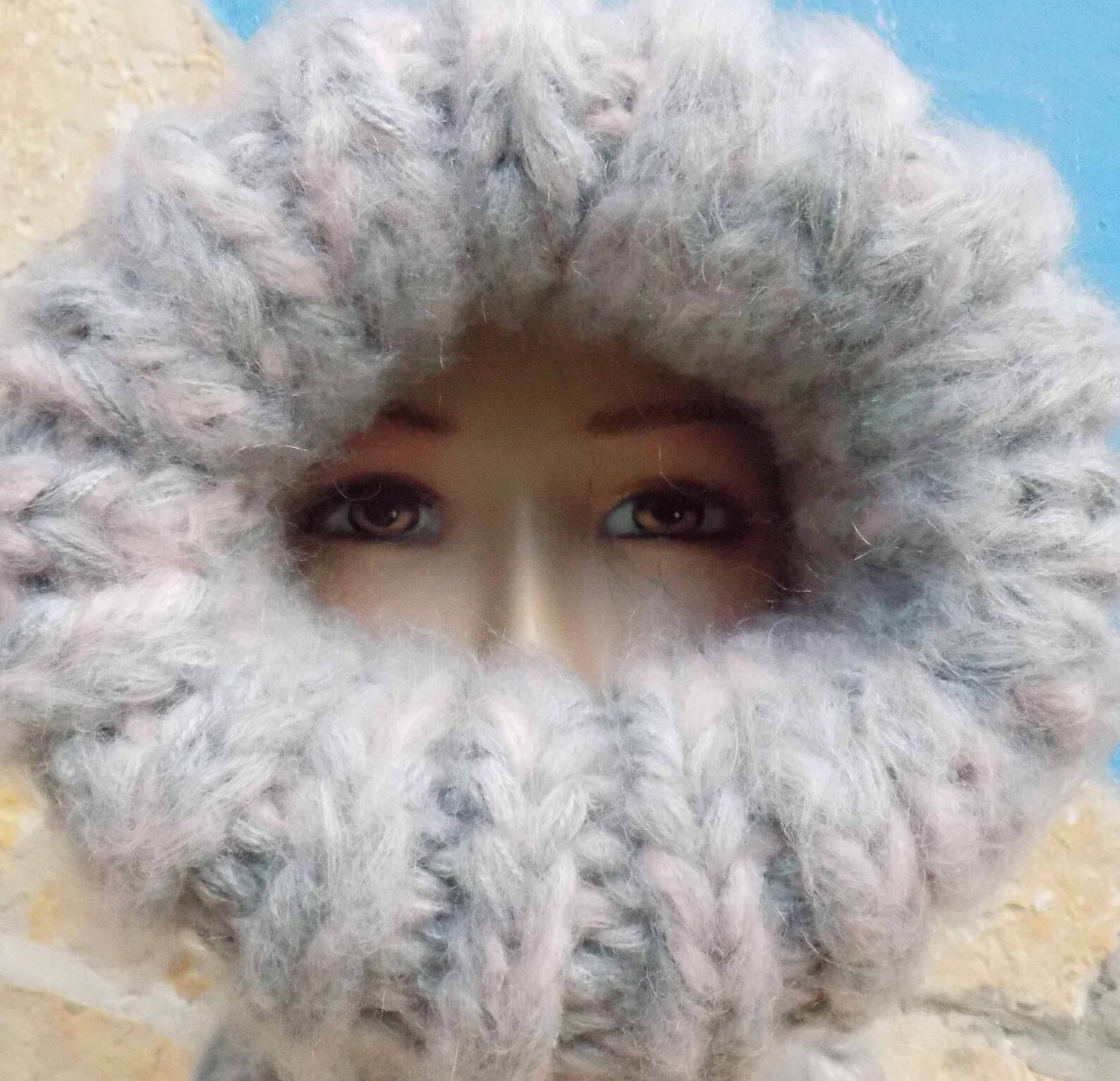 BALACLAVA Beanie Wool Mohair STURMHAUBE Grey Pink Chunky Soft Etsy