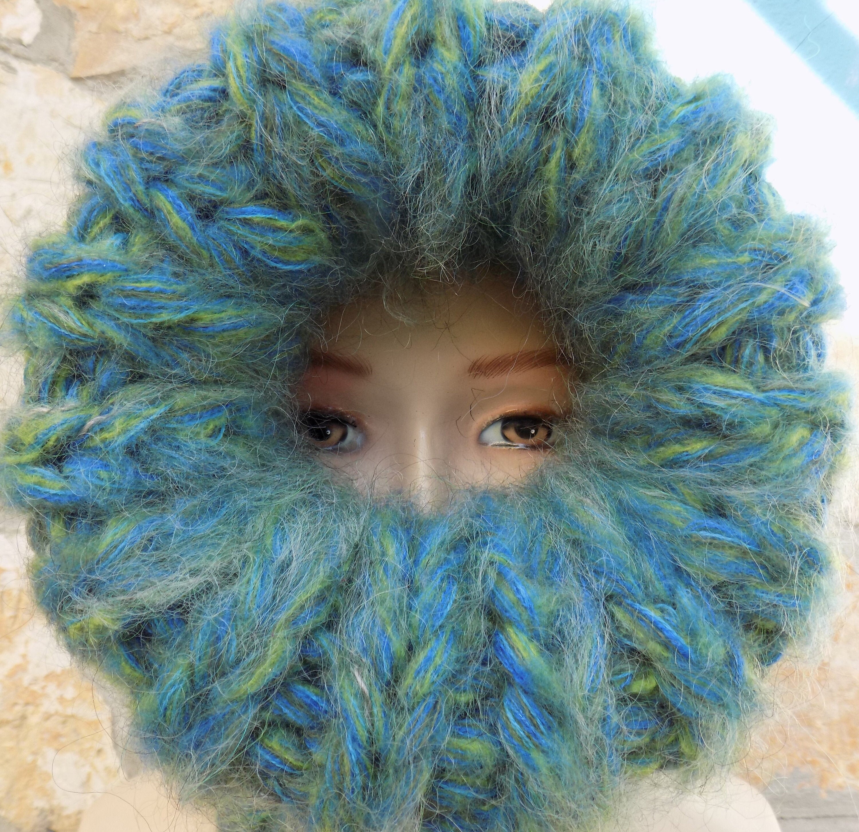 BALACLAVA Beanie Wool Mohair STURMHAUBE Blue Green Etsy