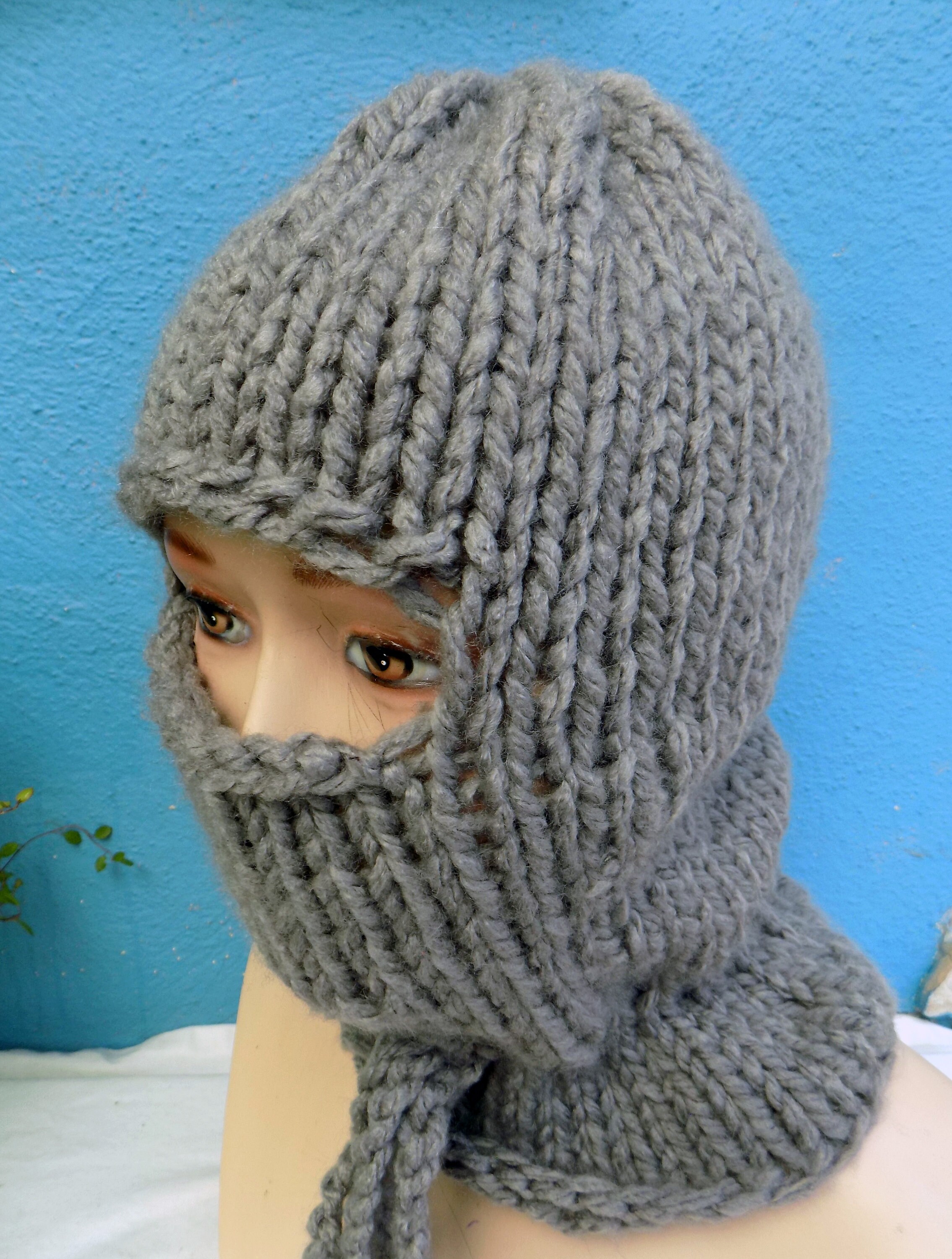 BALACLAVA Beanie Wool Storm Hood Grey Chunky Etsy