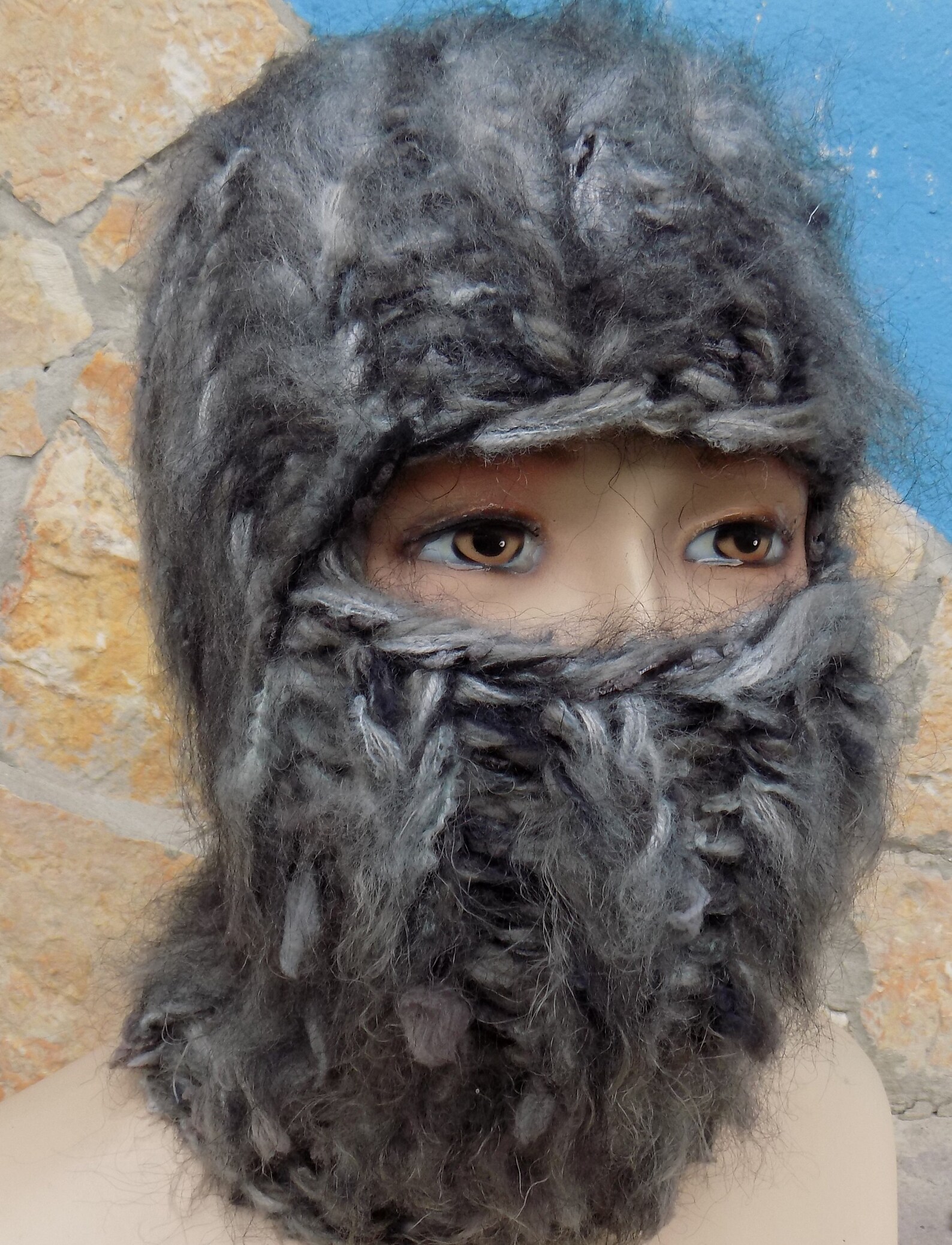 BALACLAVA beanie wool mohair STURMHAUBE black grey chunky soft Etsy