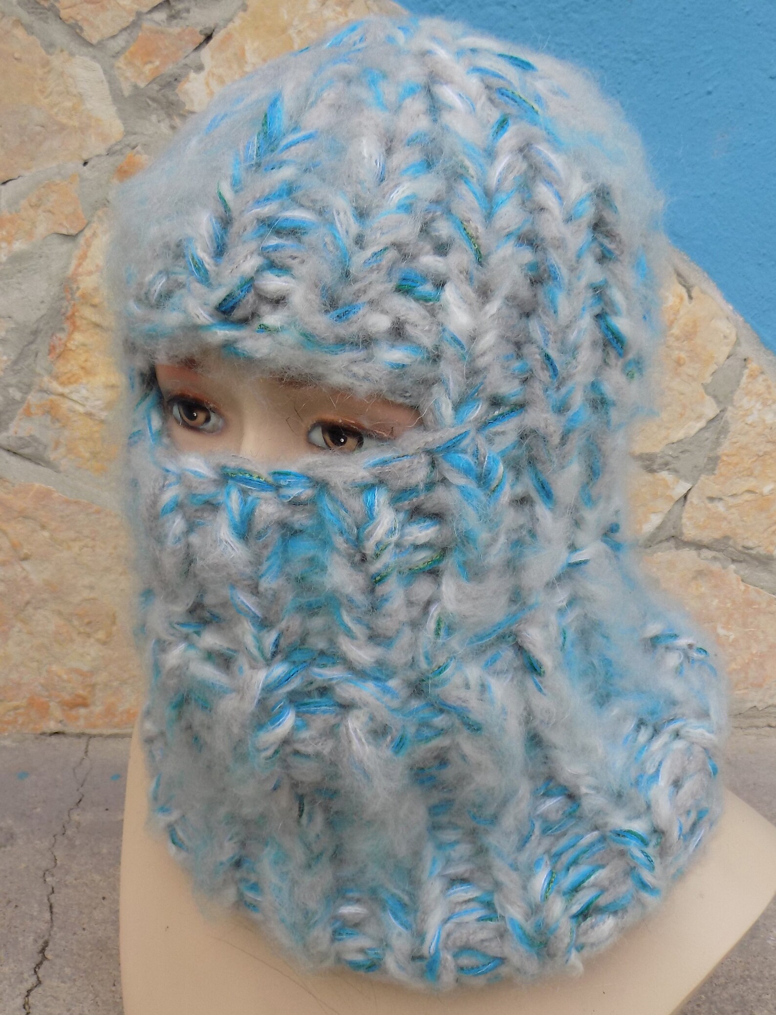 Mohair BALACLAVA beanie wool storm hood light blue with Etsy