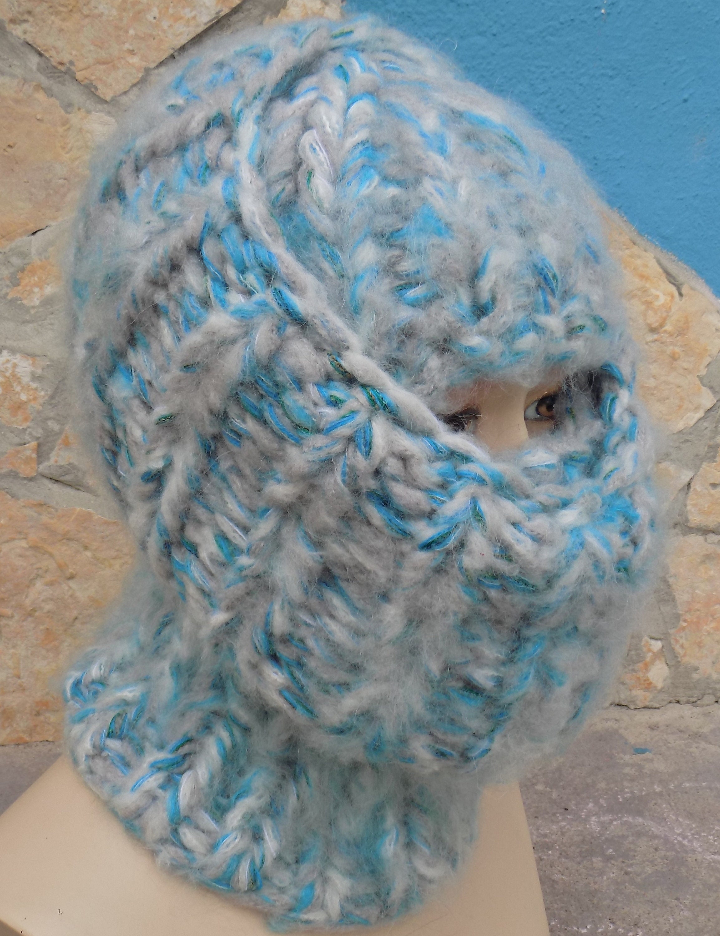 Mohair BALACLAVA beanie wool storm hood light blue with Etsy