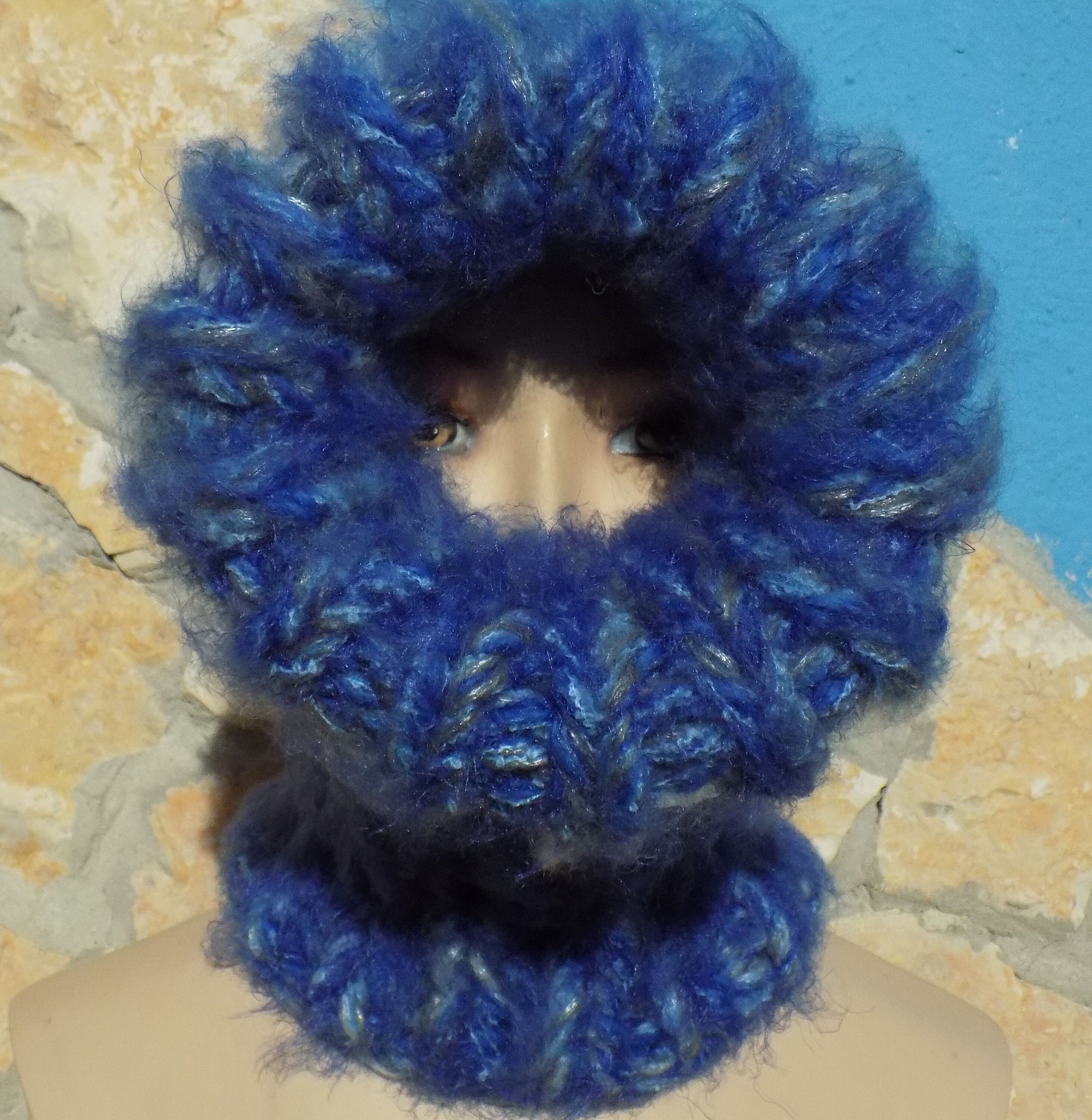 BALACLAVA beanie wool mohair STURMHAUBE blue chunky soft Etsy