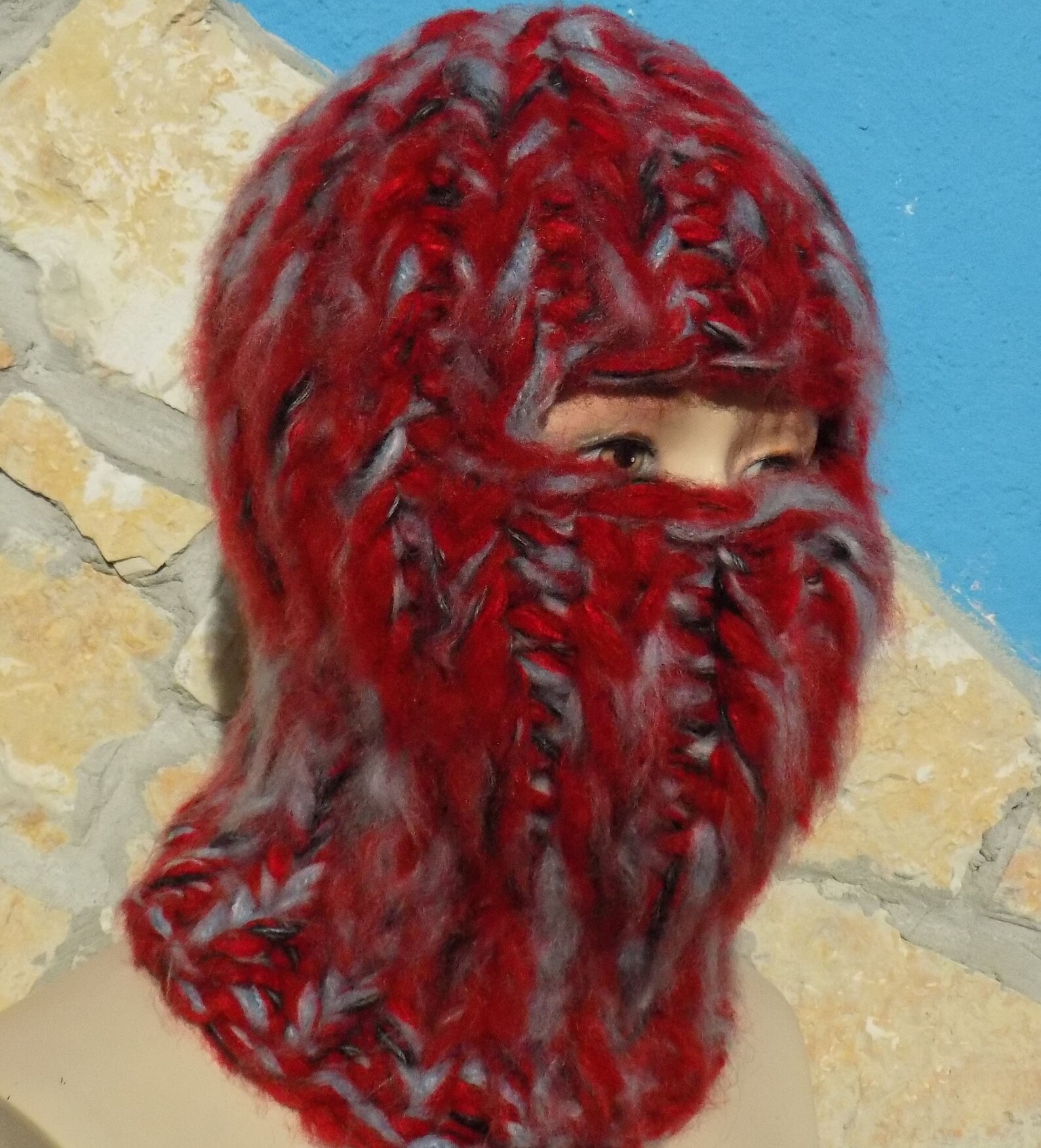 BALACLAVA beanie wool mohair STURMHAUBE red grey black Etsy