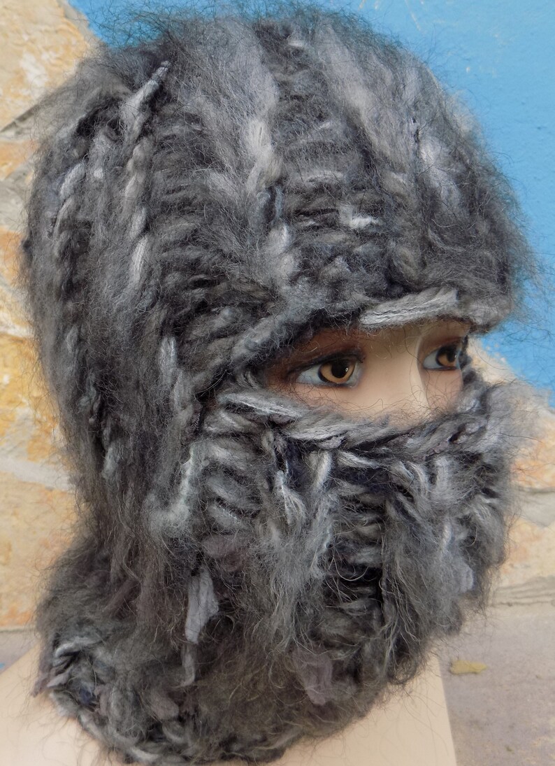 BALACLAVA beanie wool mohair STURMHAUBE black grey chunky soft Etsy