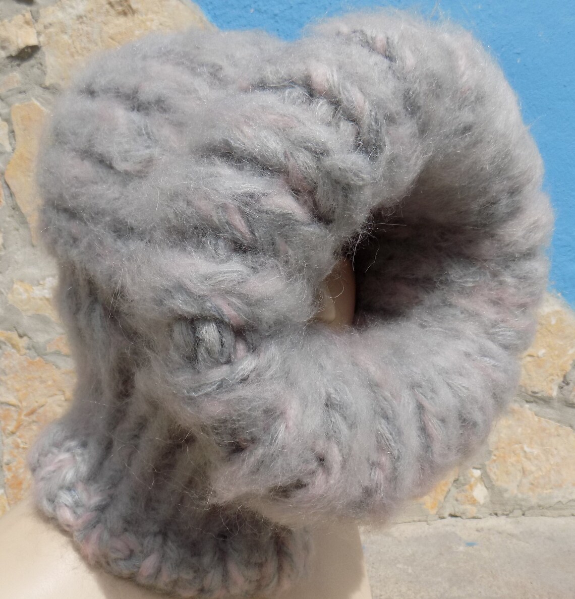 BALACLAVA Beanie Wool Mohair STURMHAUBE Grey Pink Chunky Soft Etsy