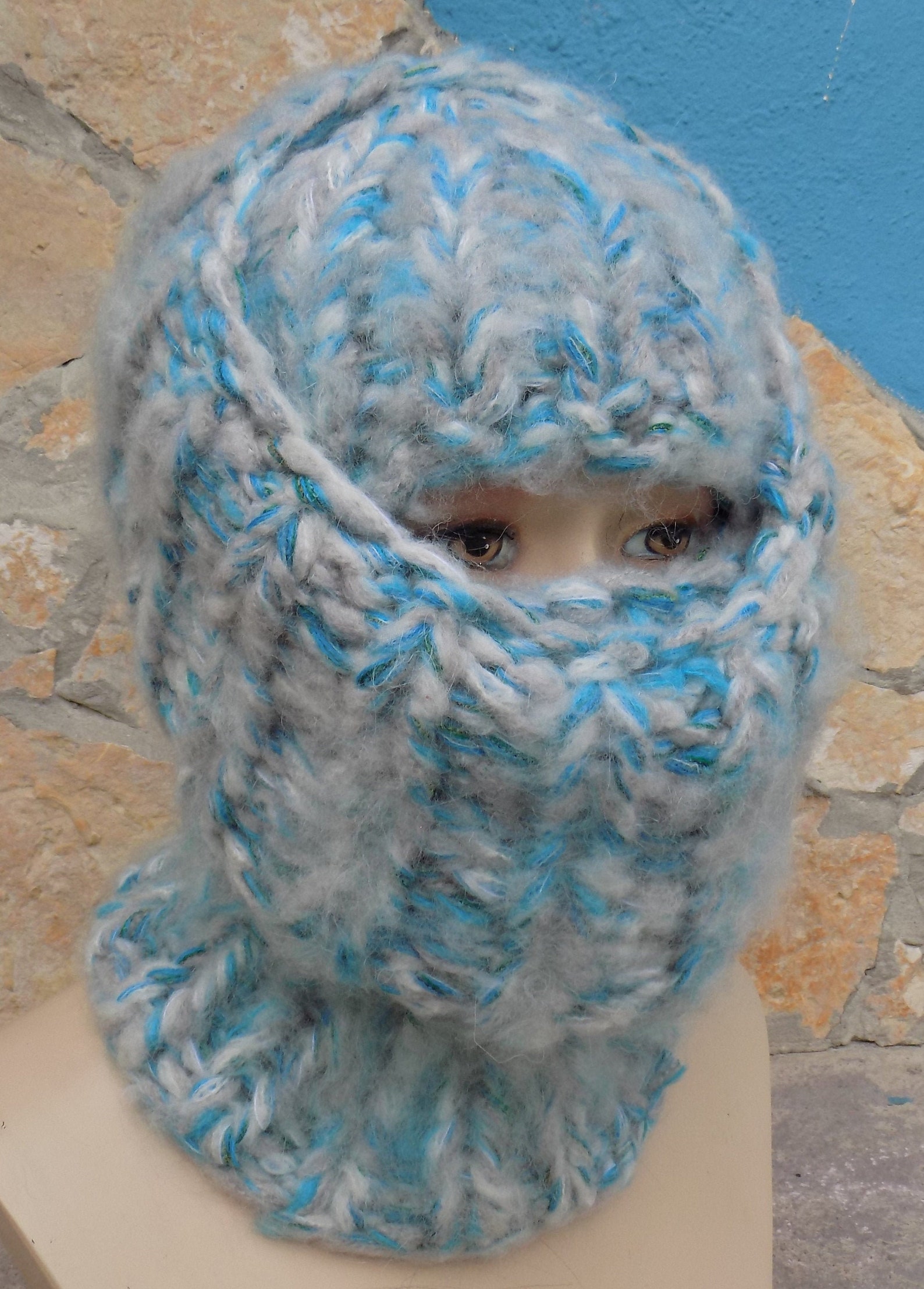 Mohair BALACLAVA beanie wool storm hood light blue with Etsy