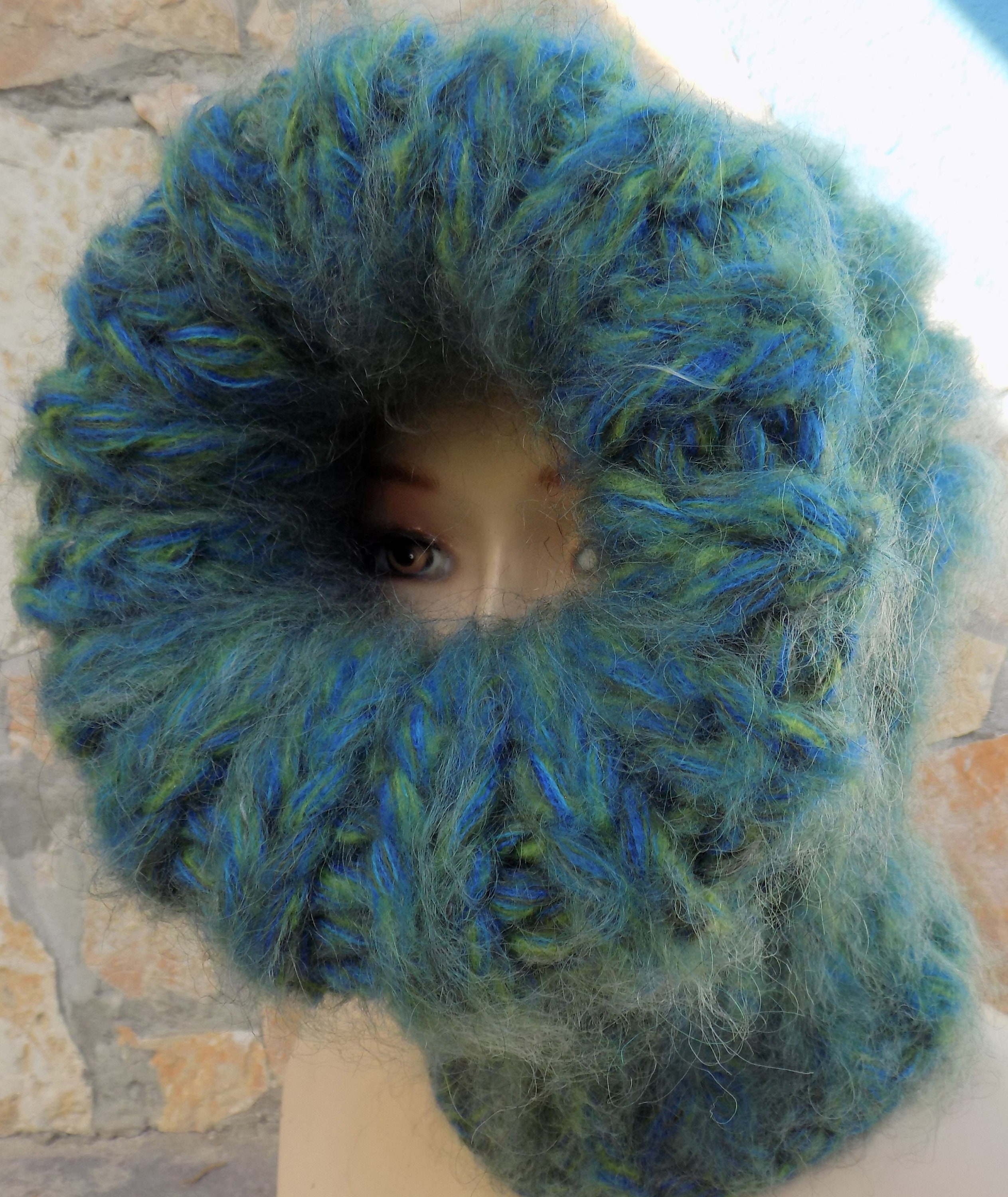 BALACLAVA Beanie Wool Mohair STURMHAUBE Blue Green Etsy