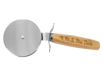 25 - 9 1/4" Bamboo Pizza Cutter Whole Pizza Slices wedding Christmas gift birthday gift kitchen utensils anniversary gift