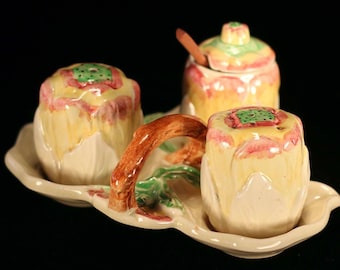 1930-tals art déco Brentleigh Ware kryddbricka Salt-, peppar- och senapsgryta Boho-inredning Lantlig inredning Sommarinredning