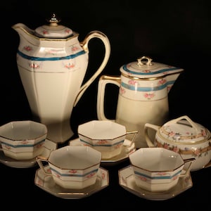 Antique Art Nouveau Nippon porcelain Chocolate pot set Nippon Coffee set Elegant hot chocolate Hygge Housewarming gift Best friend gift