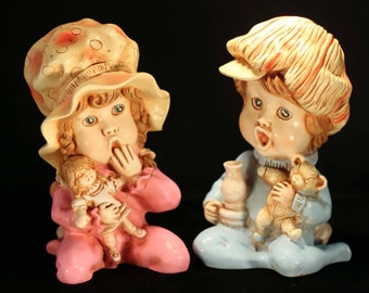 RAGGEDY ANN and ANDY Art Pottery Statues Girotti  1974 Made in Canada