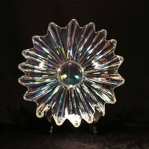 MCM 1960s Clear iridescent glass flower shape bowl Holiday entertaining Boho flower decor Shabby chic entertaining Winter decor Ice decor