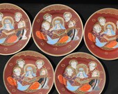 Vintage 1930s Satsuma Moriage Immortals Japanese Dragonware Red Gilt Geisha porcelain plates Geisha collector Oriental decor