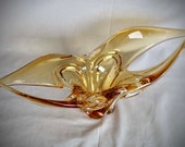 18.5 quot wide Mid century Murano style Chalet glass amber hand blown Statement piece Canadian glass Fall tablescape Thanksgiving decor