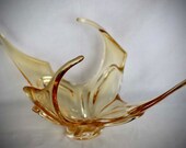 20 quot wide Mid century Murano style Lorraine glass amber hand blown Statement piece Canadian glass Fall tablescape Thanksgiving decor