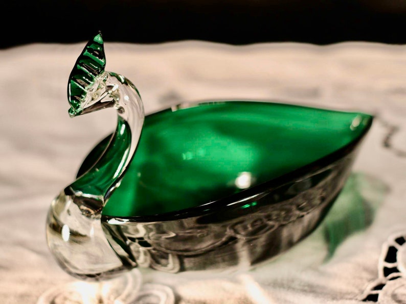 Vintage Lorraine hand blown art glass bird Candy dish Vanity dish Soap dish Candle holder Murano style Hostess gift Centerpiece