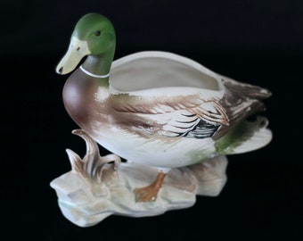 Vintage Keramik Stockente Ente Figur Übertopf Enten Jäger Ente Sammler Cottage Dekor Hütte Dekor Rustikales Dekor Jäger Mann Höhle Dekor