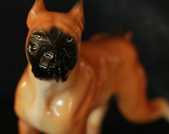 ボクサー置物　犬　陶器　日本製 日本製のヴィンテージ陶器製ボクサー犬の置物 - カナダ ボクサー