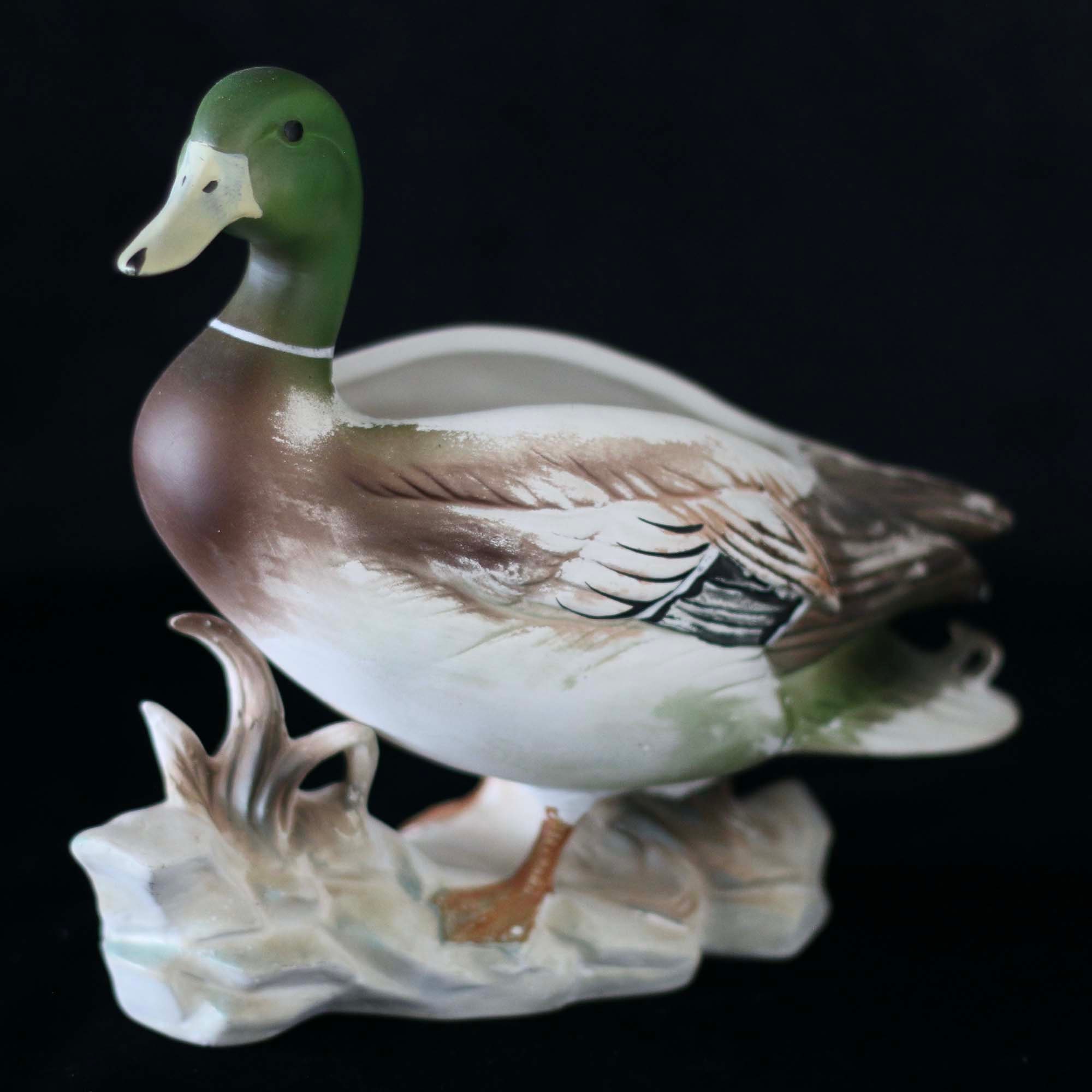 Vintage Ceramic Mallard Duck Figurine Planter Duck Hunters Etsy