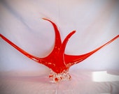 33 quot wide Mid century Murano style signed Chalet glass orange hand blown Statement piece Canadian glass Fall tablescape Thanksgiving decor