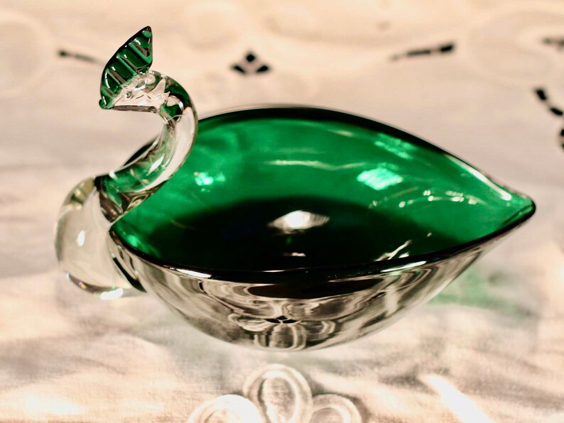 Vintage Lorraine hand blown art glass bird Candy dish Vanity dish Soap dish Candle holder Murano style Hostess gift Centerpiece