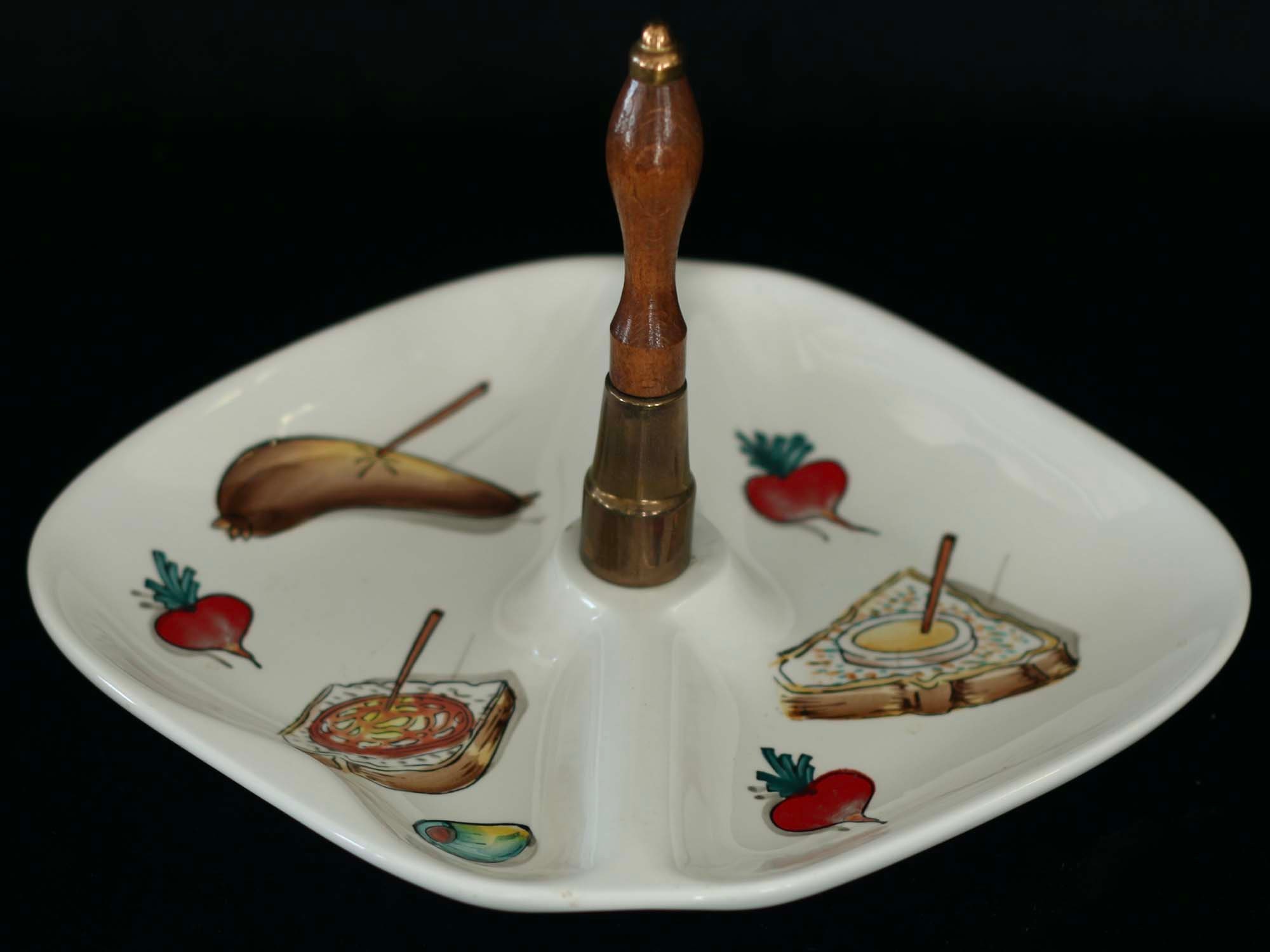 Vintage Divided Serving Dish With Wood Handle Hors Etsy New Zealand