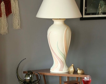 1980s modern table lamp Ceramic base Pink Mint Beige Grandmillenial decor Golden Girls decor Coastal style
