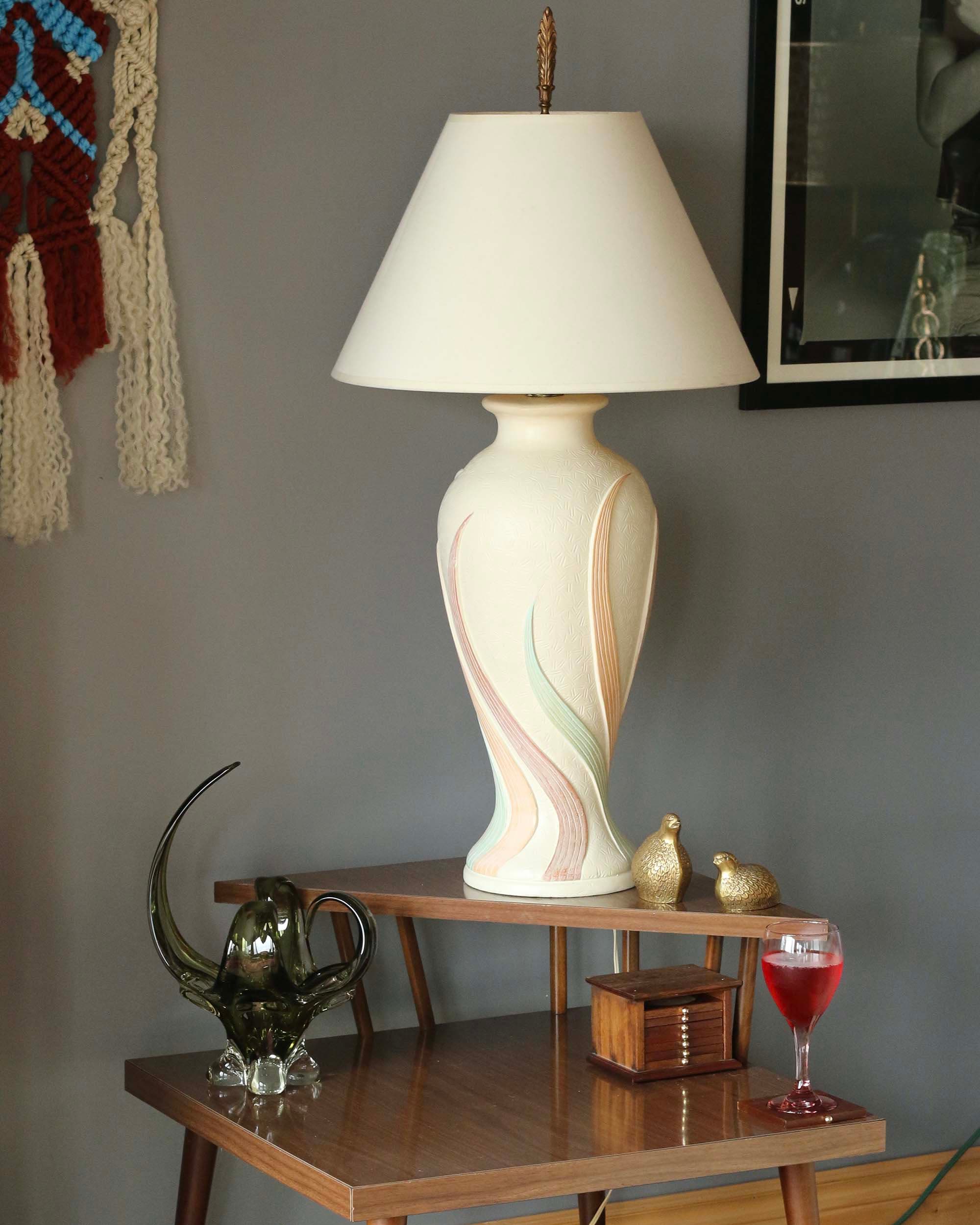 1980s Modern Table Lamp Ceramic Base Pink Mint Beige