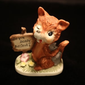 Vintage fox figurine choking the life out of a chicken "Do you really believe!" Woodland animal Fox hunter Farmhouse decor Fox collector