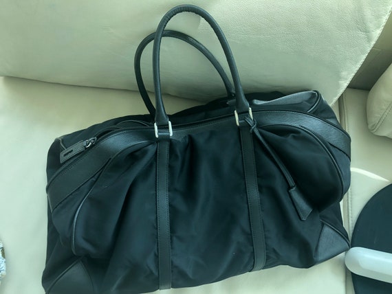 Prada Black Tessuto Nylon Boston Duffle Bag 