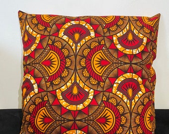 Housse de coussin wax - Motif Géométrique afro Orange Rouge