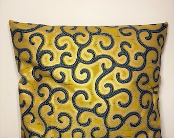 Housse de coussin - Coton Premium Qualité - Motif "Conseiller" / "Macaroni" - Jaune Gris - Orné or