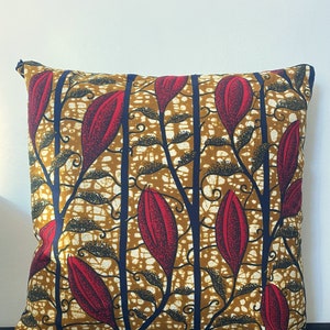 Wax cushion cover - Red flowering on Khaki