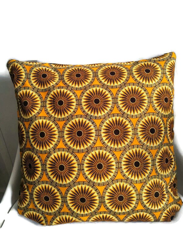 Housse de Coussin - Wax Satiné Rosace Jaune Doré