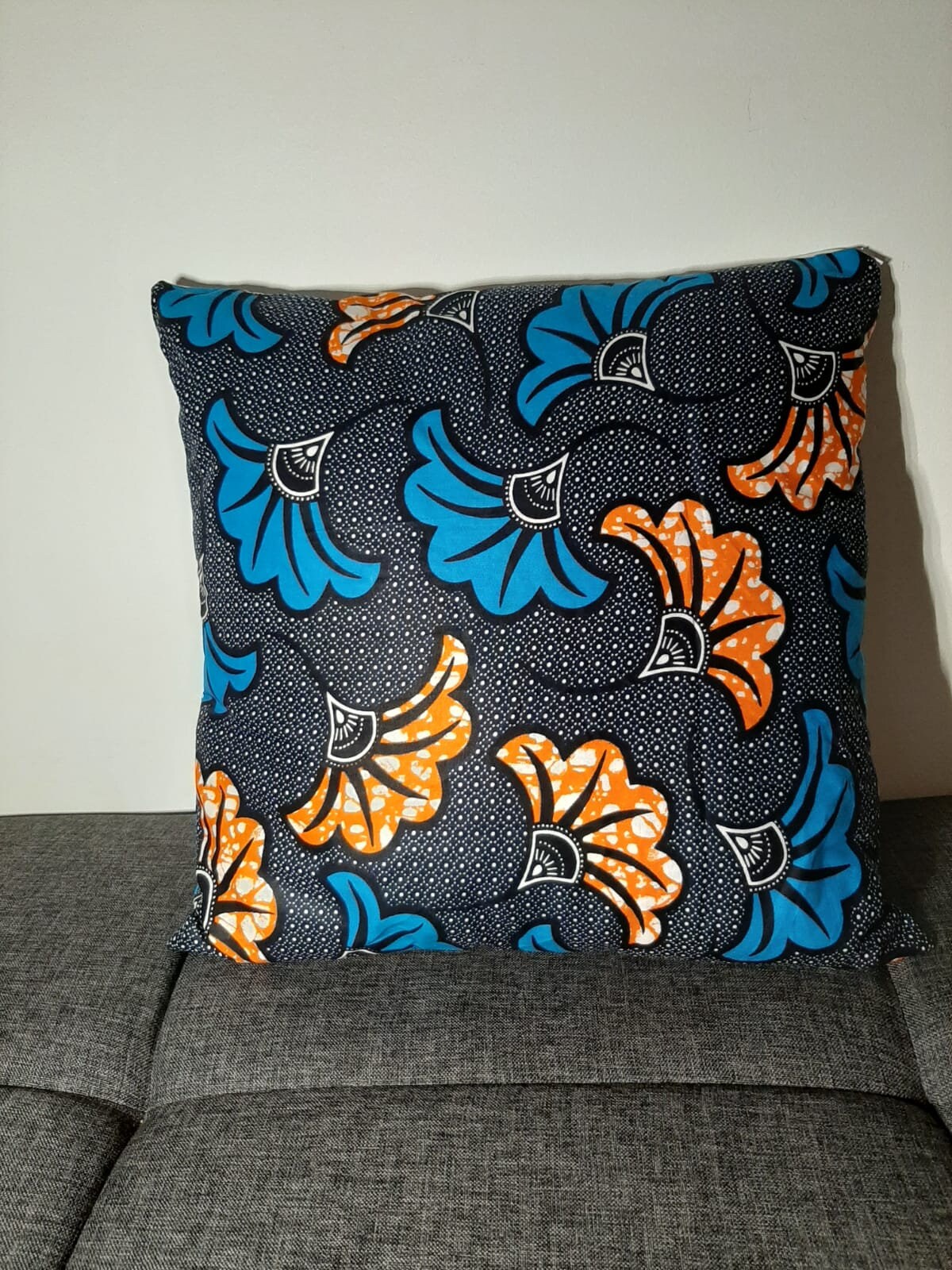 Housse de Coussin Wax - Fleur Bleu/Orange