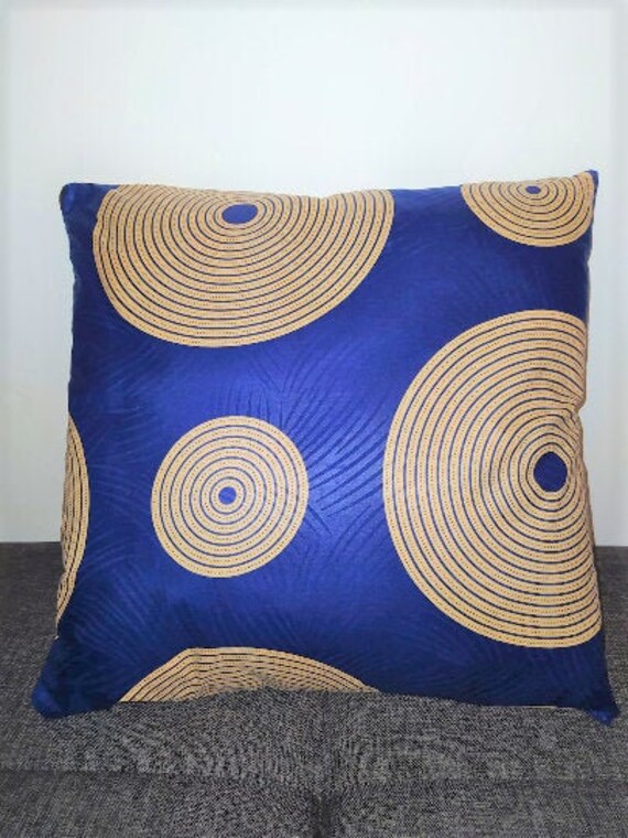 Housse de Coussin Wax - Circulaire Bleu/Beige