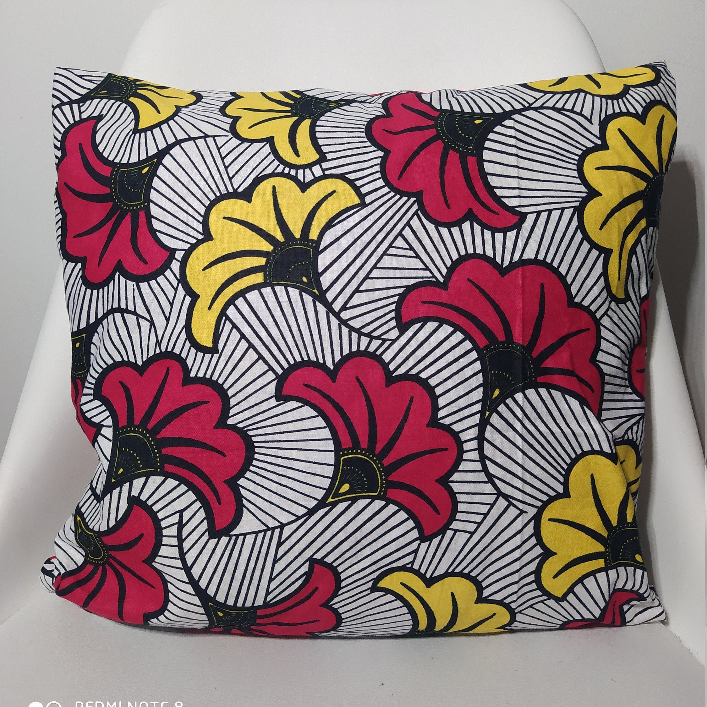 Housse de Coussin Wax - Fleur Mariage Rouge/Jaune