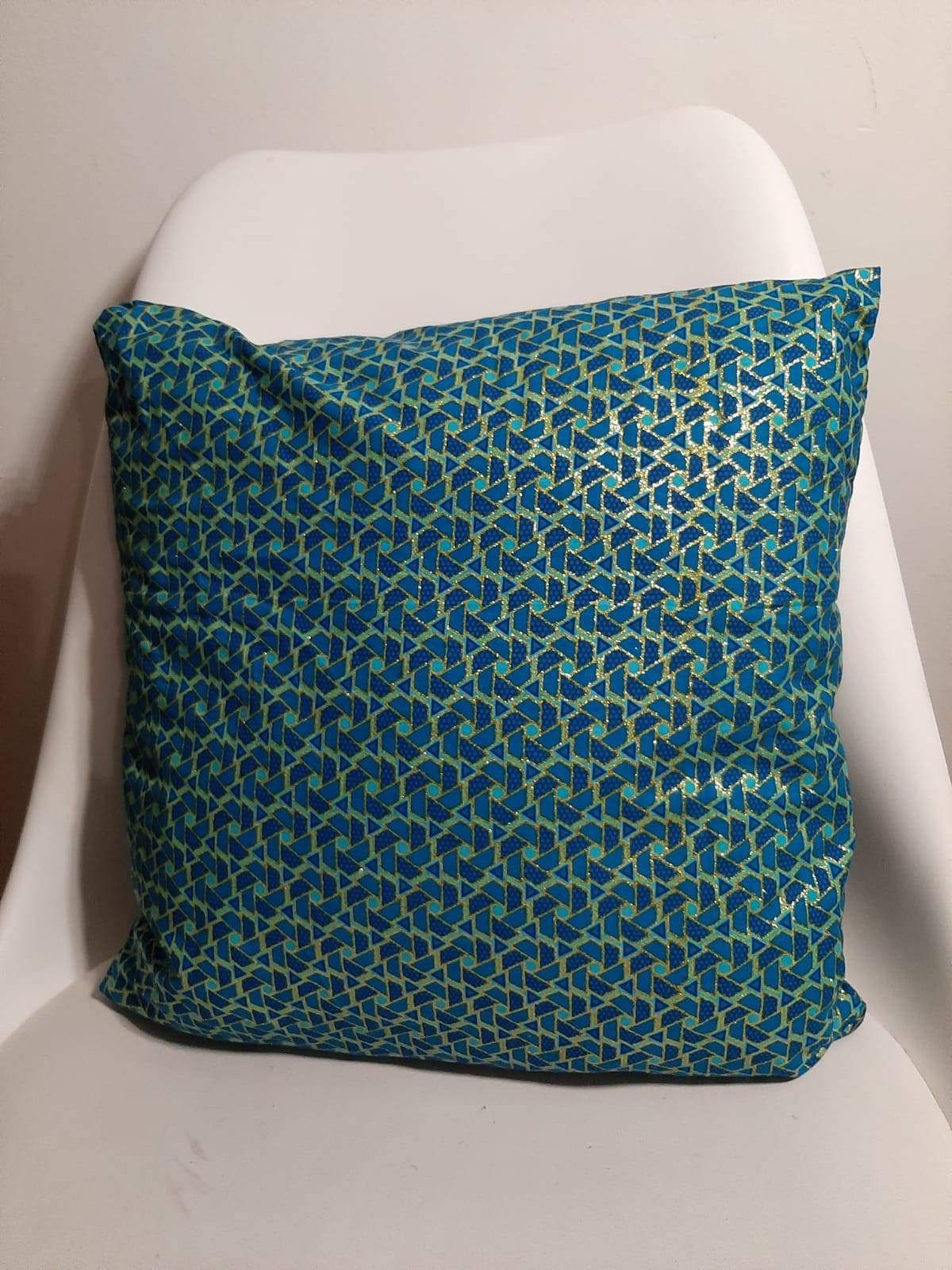 Housse de Coussin - Wax Bleu Doré