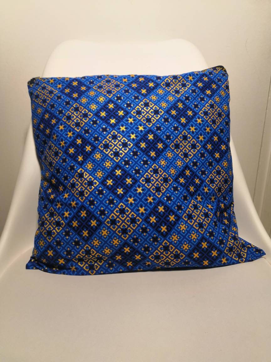 Housse de Coussin - Wax Blue Square Doré