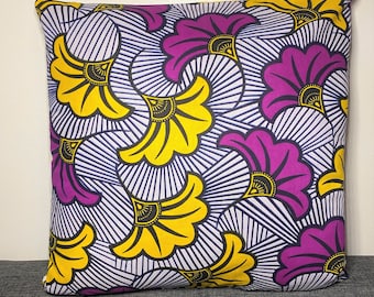 Housse de coussin wax - Fleur de mariage Jaune & Violet