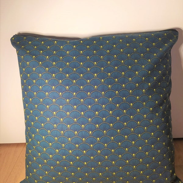 Housse de coussin - Eventails Bleu Canard