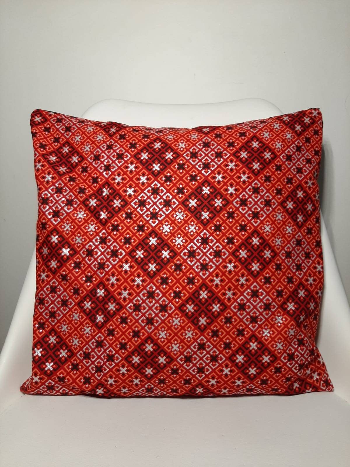 Housse de Coussin - Wax Square Carré Rouge Argenté