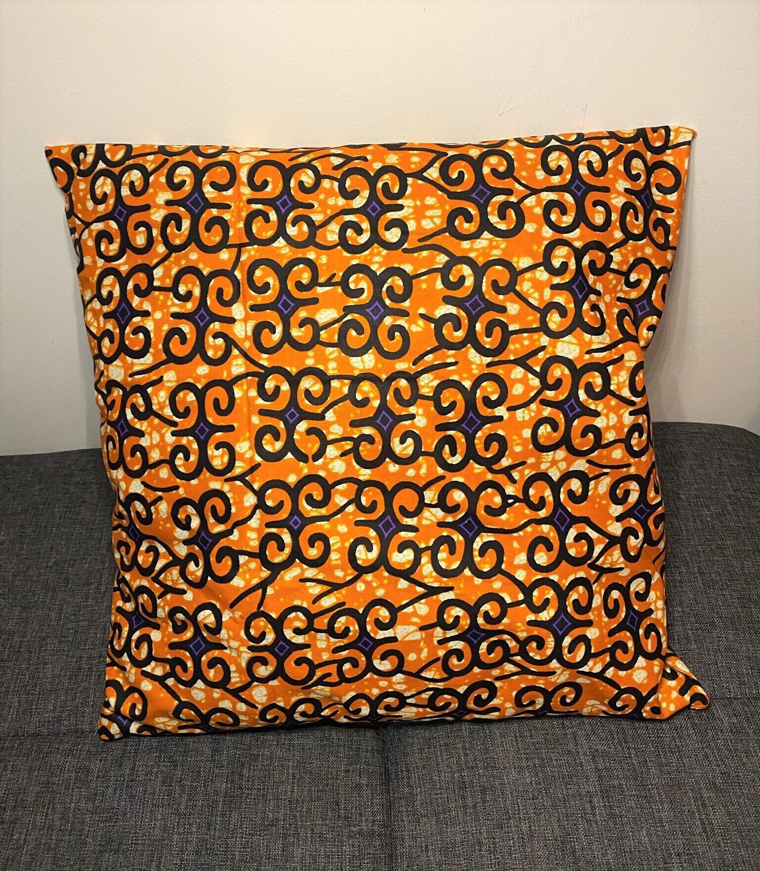 Housse de Coussin Wax - Motif Géométrique Orange
