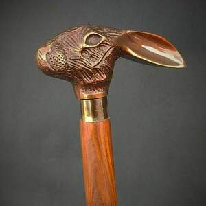 Vintage Antique Walking Cane Wooden Walking Stick rabbit Head Handle Knob  Gift
