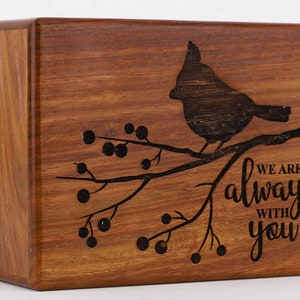 Adult Rosewood Cremation Urns for Human Ashes, Keepsake Wooden Urns for Human Ashes, Bird and We Always with You Engraved