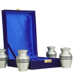 Cremation Funeral Urn for Ashes | Set of 4 - Mini Urn | Token Urn | Keepsake Cremation Shot Urn for Human Ashes or Pet with Velvet Box