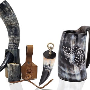 Viking Drinking Horn Set Of 5 With Stand